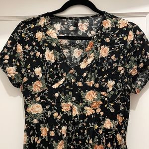 Black Floral Midi Dress with Slit